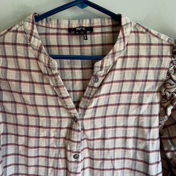 Paige Womens Plaid Ruffle Long Sleeve Button Down Blouse Soft Fairy CottageCore - Picture 3 of 11